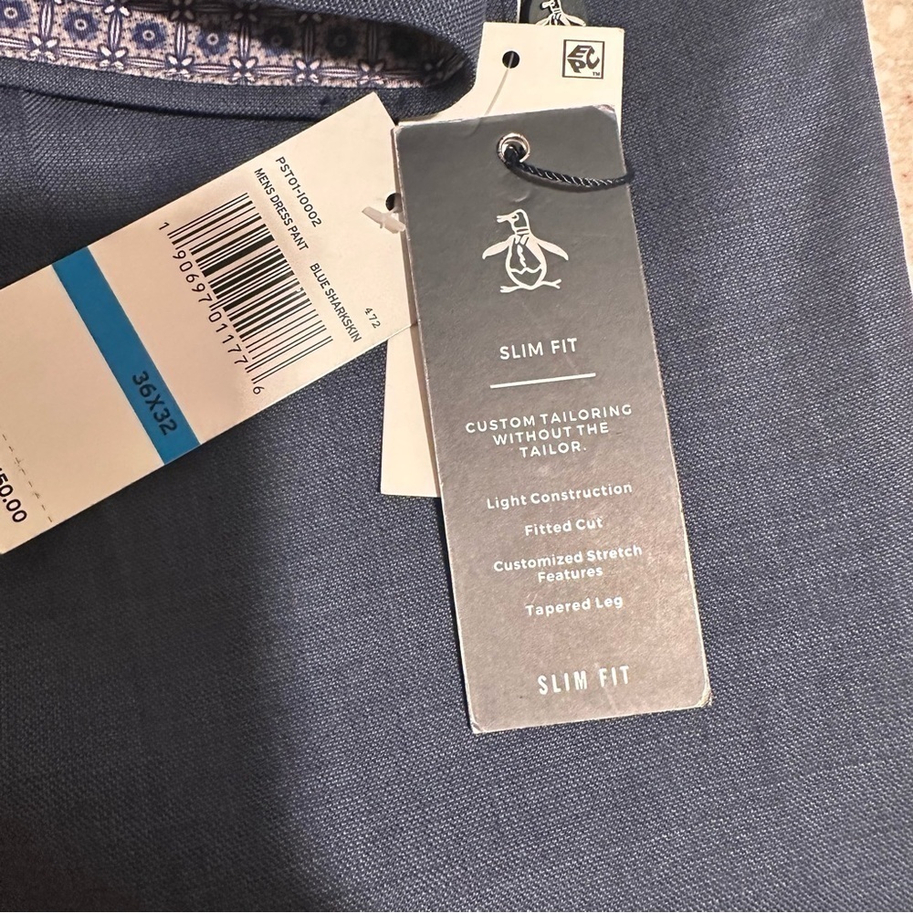 NWT Original Penguin Men’s Dress Pants Blue Shark Wool Slim Fit Stretch 36x32 - Picture 9 of 16